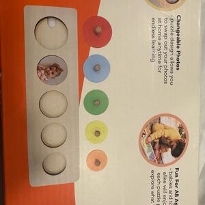 Wooden- Peekaboo Puzzle -colorful- knobs lift circle- put photos under!!